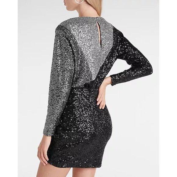 Express Color Block Sequin Strong Shoulder Mini Dress S - Picture 3 of 4